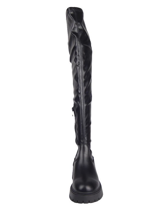 Synthetic Leather Medium Heel Women's Boots Black