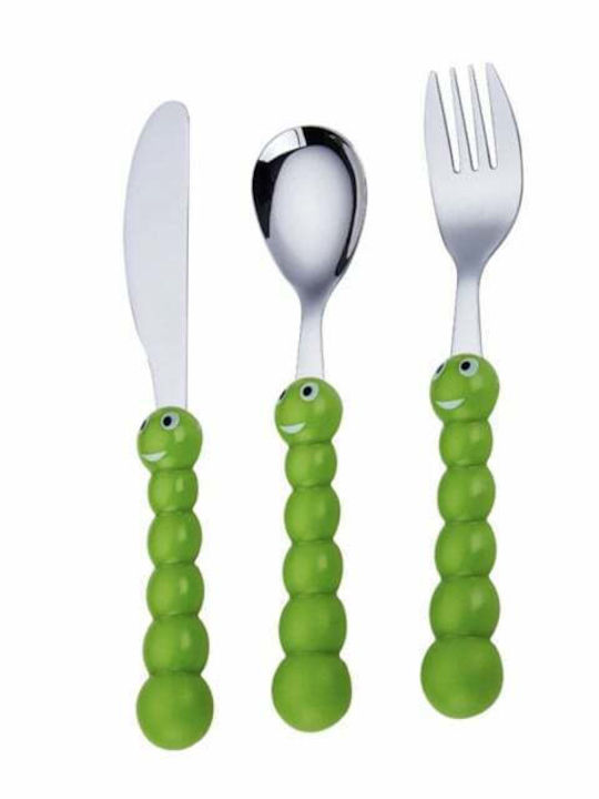 Cute Puff Kids Cutlery Set 3 Pieces Stainless Steel Green