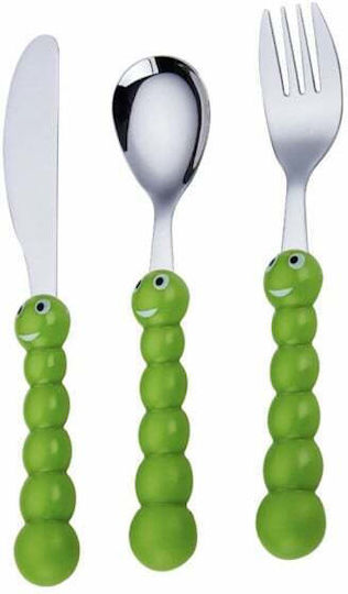 Cute Puff Kids Cutlery Set 3 Pieces Stainless Steel Green