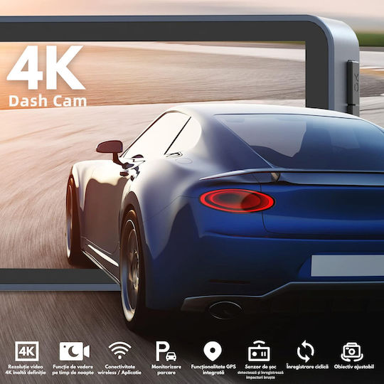 4k Dual Dash Camera Full Hd Visionhub Wifi + Gps Adjustable G-sensor Mobile App Night Vision Loop Recording 170° Wide Angle 3.0 Inch Ips Screen Dvr Camera F