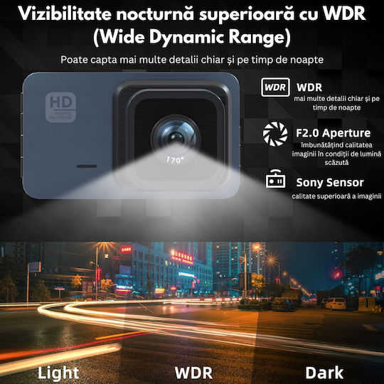 4k Dual Dash Camera Full Hd Visionhub Wifi + Gps Adjustable G-sensor Mobile App Night Vision Loop Recording 170° Wide Angle 3.0 Inch Ips Screen Dvr Camera F