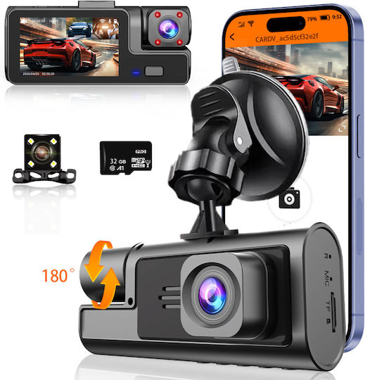 Full Hd 1080p Dashboard Triple Camera Visionhub Wifi Adjustable G-sensor Mobile App Night Vision Loop Recording 170° Wide Angle 2.0 Inch Ips Screen Dvr Front Camera