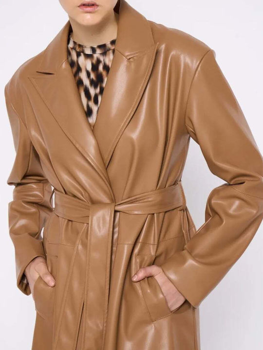 Γυναικείο Beige Tan Παλτό με Ζώνη