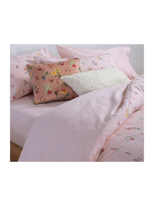 Nef-Nef Homeware Duvet Cover Set Cotton Single with Pillowcase 170x240 Plant Pink