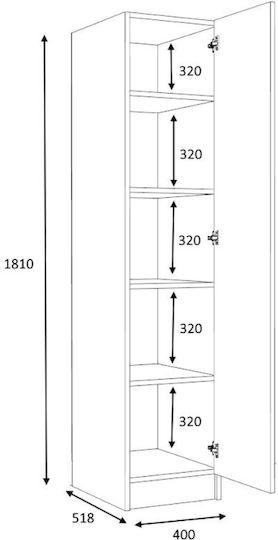 Single Door Wardrobe Ricardo Charcoal 40x51.8x181cm