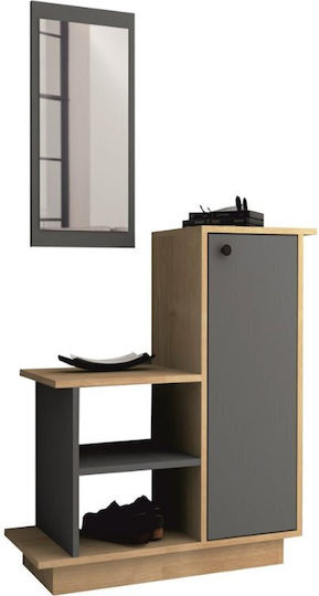 Cute Eingangsmöbel mit Spiegel & Schuhschrank Natural Beech - Anthracite 90x35x95cm