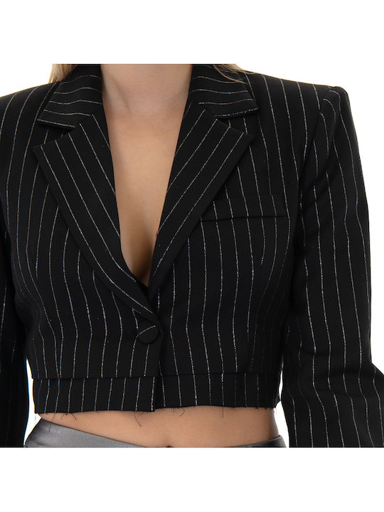 Zoya Blazer Κοντό Γυναικείο Σακάκι Ασημί-μαύρο