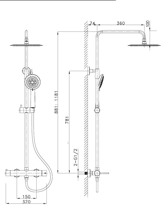 Orabella Shower Column with Mixer 88-118 Silver