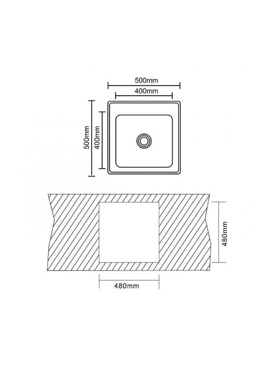 Inter Ceramic Alpaka Drop-In Sink Inox Satin W50xD50cm Silver