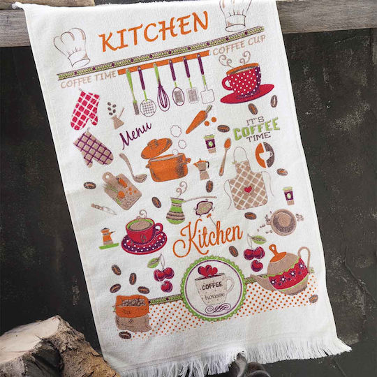 Rythmos Kitchen Time Towel from 100% Cotton in Ecru Color 40x60cm