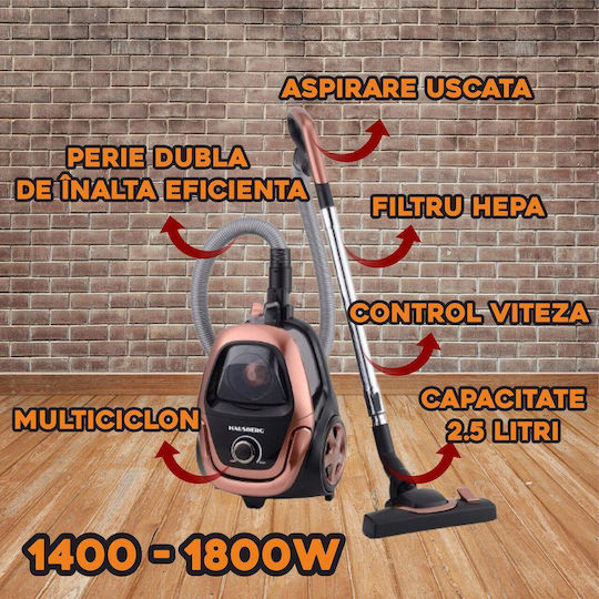 Hausberg HB2823AU Aspirator 1400W cu sac 2.5lt Aurie