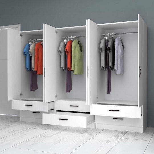 Six Door Wardrobe Ricardo White 240x51.8x181cm