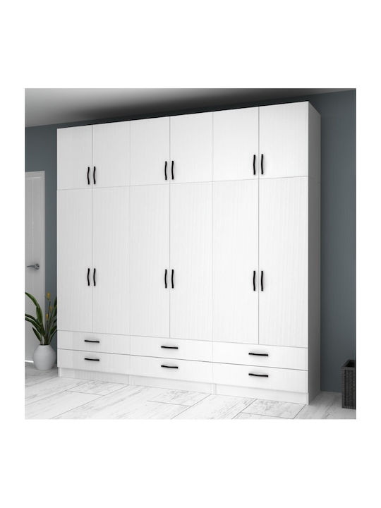 Ricardo Εξάφυλλη Ντουλάπα με Πατάρι Λευκό 240x51.8x240cm