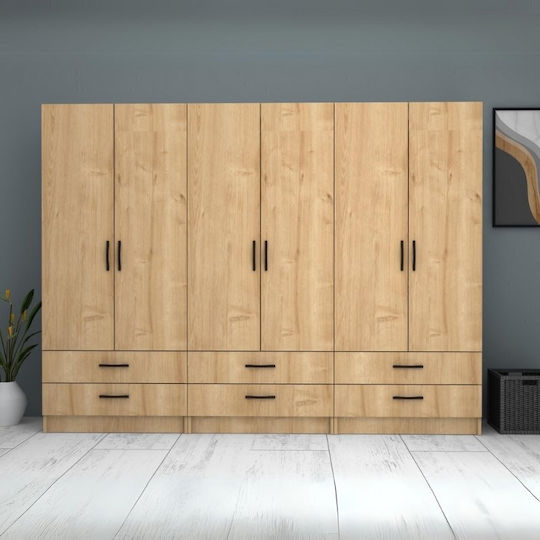 Sechs Türen Kleiderschrank Ricardo Natural Beech 240x51.8x181cm