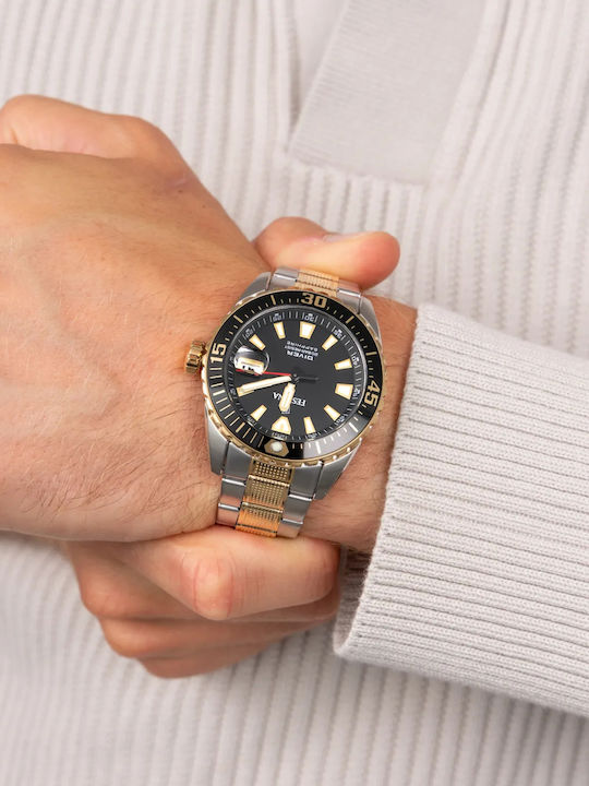 Festina Diver Men's Watch Battery with Gold Metal Bracelet