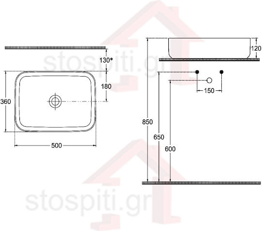 Isvea Επικαθήμενος Νιπτήρας Πορσελάνης 50x36cm Taupe