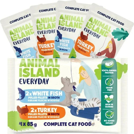 Animal Island Wet Food for Adult Cats in Pouches with Turkey Gluten-Free 4x85gr