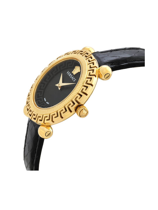 Versace Greca Twist Damen Uhr mit Schwarz Lederarmband