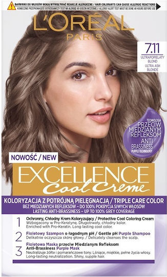 L'oreal Professionnel Hair Coloring Cream Exellence 7.11 Ultra Ash Blonde