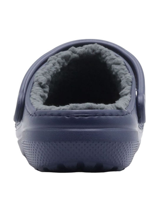 Crocs Classic Fuzz Lined Ανατομικά Σαμπό με Γούνα Μπλε 203591-459