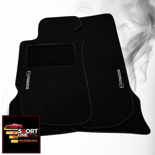Mazda Rx-8 2003-2012 Πατακια Μοκετα Sport Line Μαυρο Me Ασπρη Ραφη Ασπρο Κεντημα Mazda Σετ 4τμχ