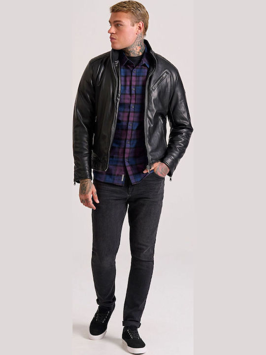 Funky Buddha Biker Μπουφάν από Δερματίνη Μαύρο