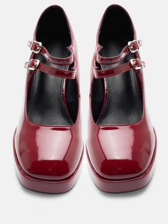 Luigi Synthetic Leather Pointed Toe Burgundy High Heels with Strap