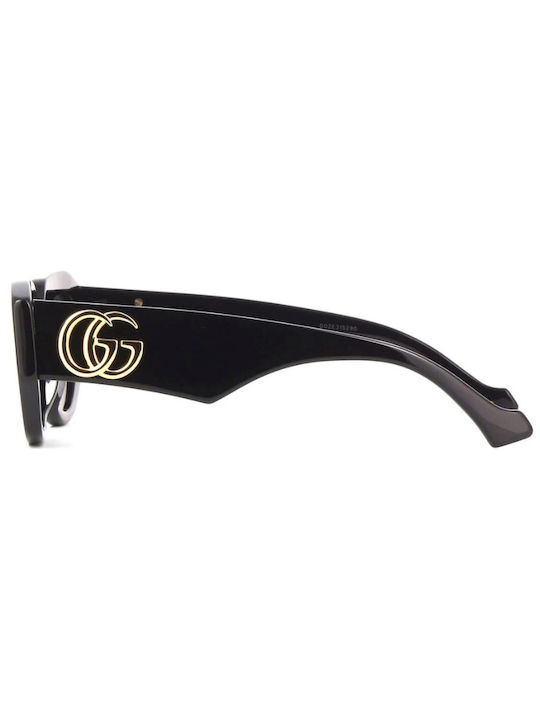 Gucci Damentagessonnenbrille mit schwarzem Horn umrandetem Rahmen und grauen Gläsern GG1421S 001