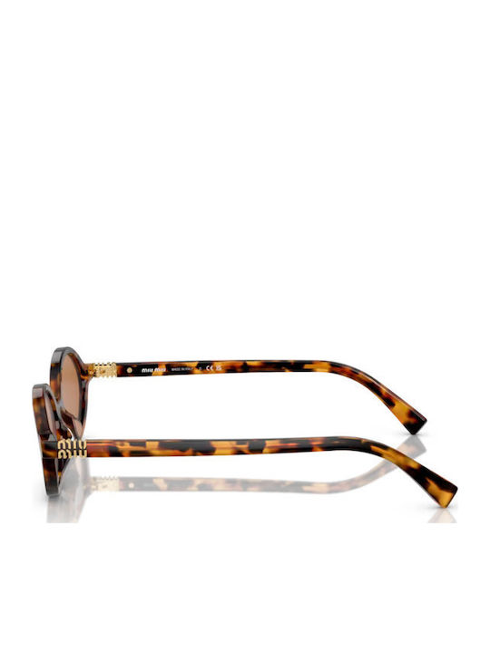 Miu Miu Women's Sunglasses with Brown Tartaruga Plastic Frame and Brown Lens