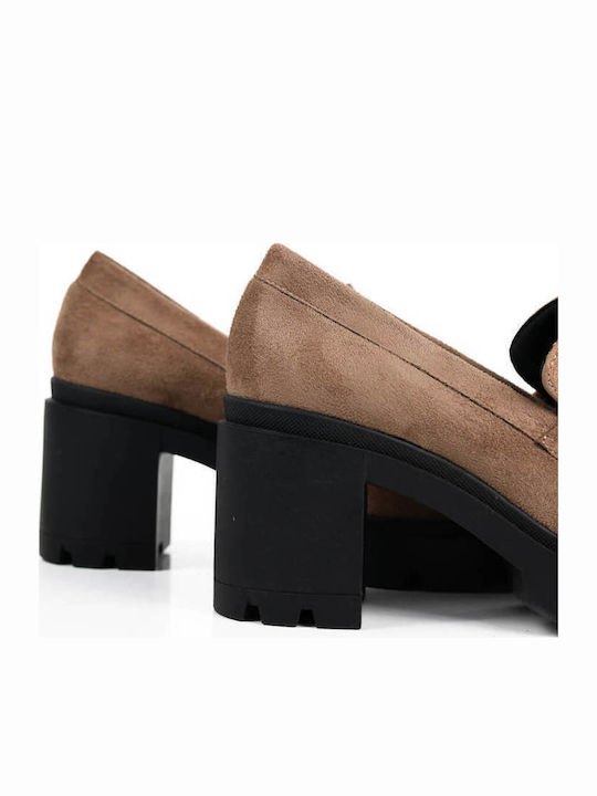 Μπεζ Loafers Τακούνι Υφασμάτινη Στάφα
