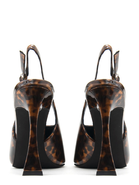 Leather Brown High Heels with Strap