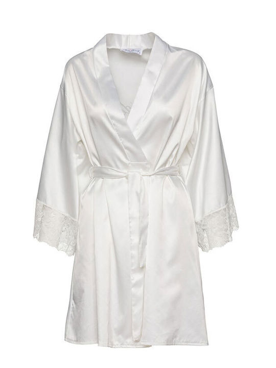 Miss Rosy Χειμερινή Γυναικεία Σατέν Ρόμπα Off White