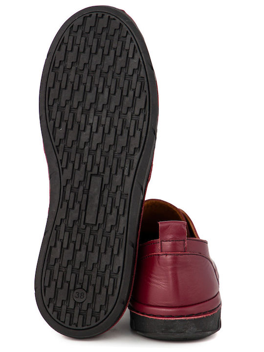 Γυναικεία Slip-On Δερμάτινα Μπορντό