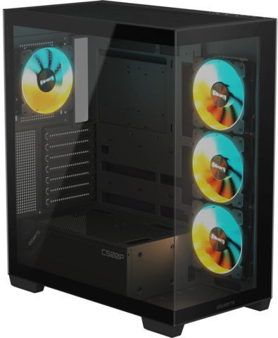 Gigabyte C500 Panoramic Gaming Midi Tower Computer Case with Side Window and RGB Lighting Black