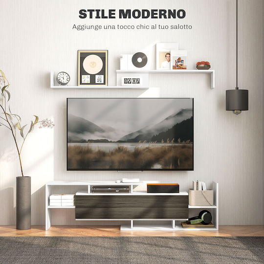 Floor-Standing TV Stand White and Black 153.6x25x42 cm