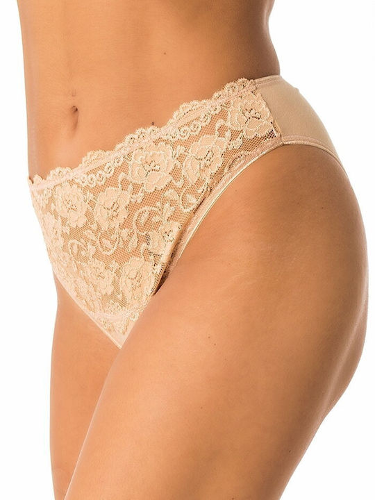 High-waisted Women's Slip with Lace Beige