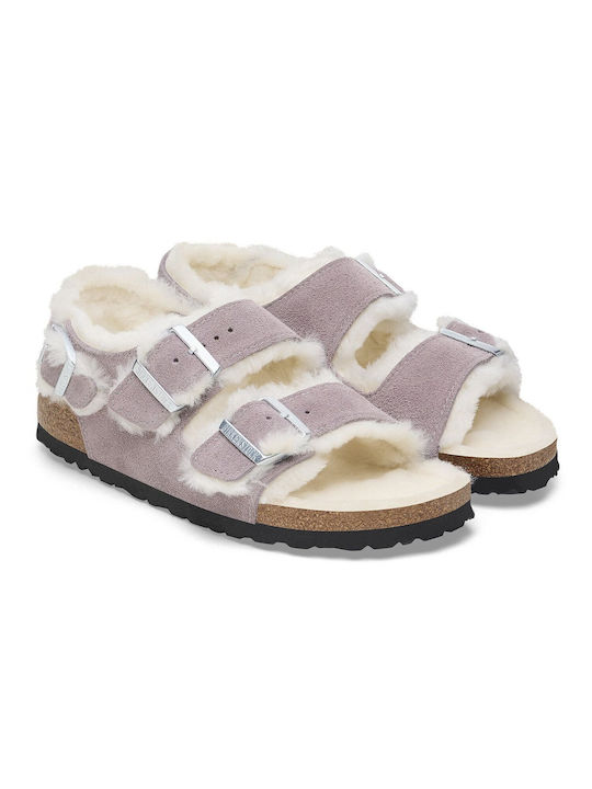 Birkenstock Suede Shearling Winter Women's Slippers in Purple color