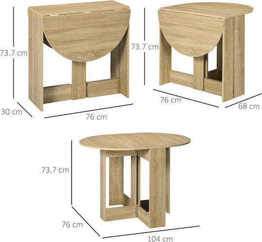 Oval Esstisch Klappbar Holz Eiche 104x76x73,7cm