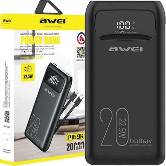 Awei P169K Power Bank 20000mAh 22.5W Power Delivery Μαύρο