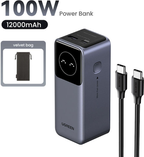 Ugreen PB724 Power Bank 12000mAh 100W with USB-A Port and USB-C Port Power Delivery / Quick Charge 3.0 Gray