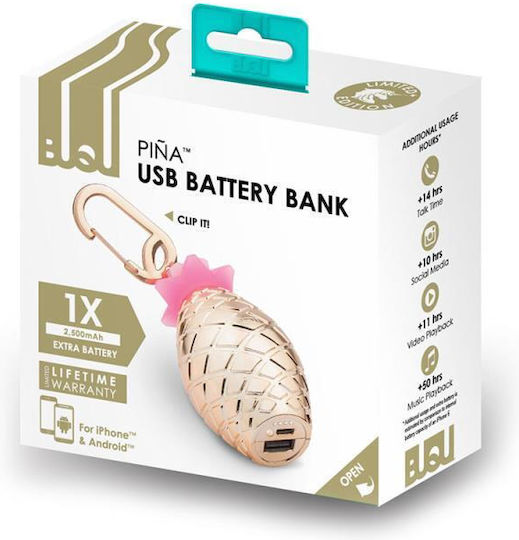 BuQu Pina Power Bank 2500mAh με Θύρα USB-A Χρυσό