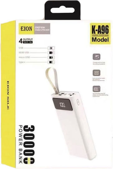 Eion K-A96 Power Bank 30000mAh με 4 Θύρες USB-A Λευκό