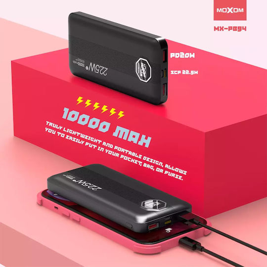 Moxom Power Bank 10000mAh 18W με 2 Θύρες USB-A και Θύρα USB-C Power Delivery Μαύρο