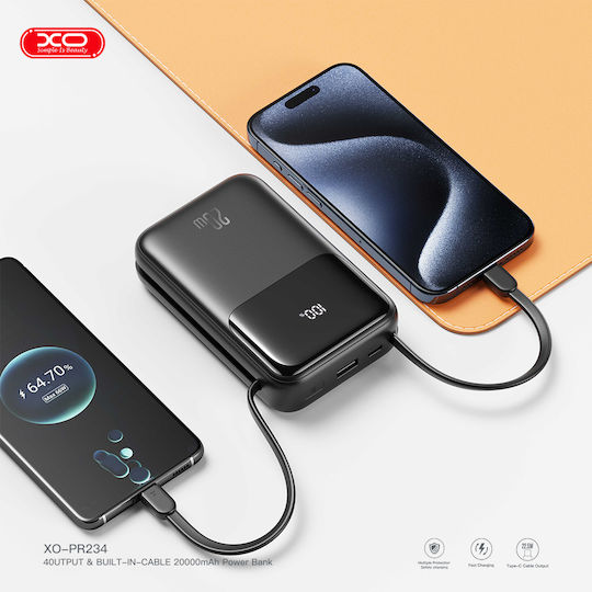 XO PR234 Power Bank 20000mAh с USB-A порт и USB-C порт Черен