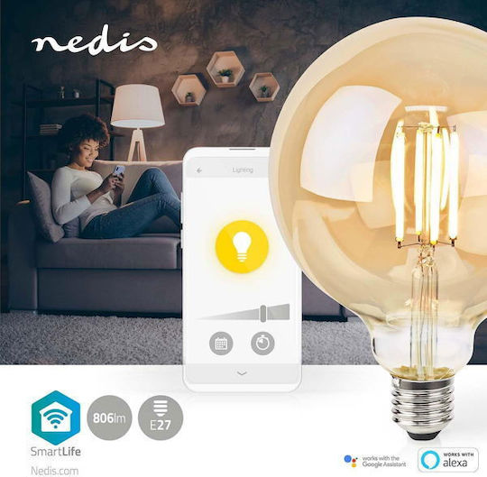 Nedis Wi-fi Smart Led Bulb Filament E27 G125 7w 230v 806lm Warm White 1800 3000k Dimmable