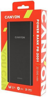 Canyon PB-2001 Power Bank 20000mAh με 2 Θύρες USB-A Μαύρο