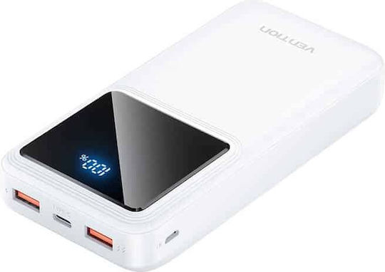 Vention FHLW0 Power Bank 20000mAh 22.5W με 2 Θύρες USB-A και Θύρα USB-C Λευκό