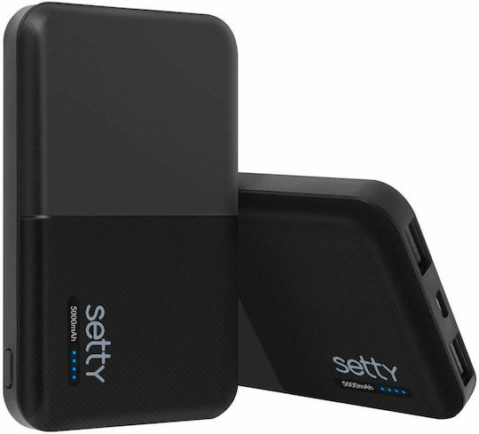 Setty GSM043159 Power Bank 5000mAh με 2 Θύρες USB-A Μαύρο