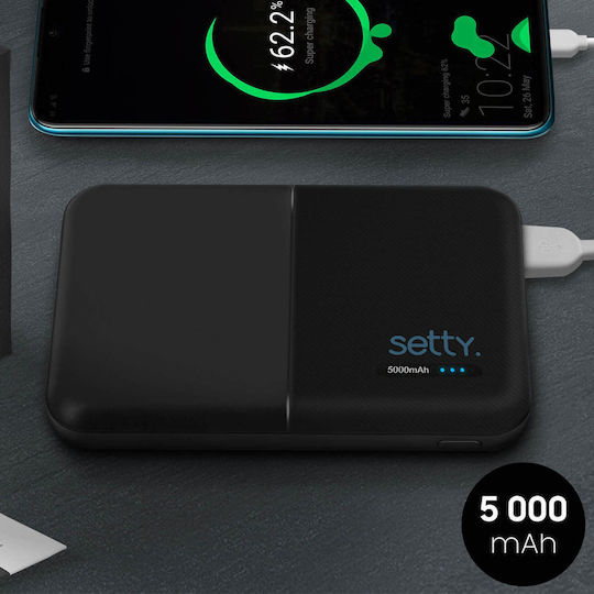 Setty GSM043159 Power Bank 5000mAh με 2 Θύρες USB-A Μαύρο