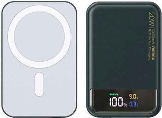 Remax RPP-525 MagSafe Външна Батерия 10000mAh 20W с USB-A Изходен Порт и USB-C Изходен Порт Зелен